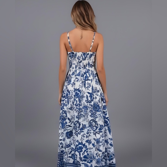 Boho Floral Print Cami Maxi Dress Blue - Picture 4 of 8